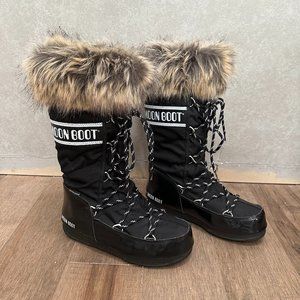 Moon Boot Monaco Faux Fur Trimmed Boot Black Tall